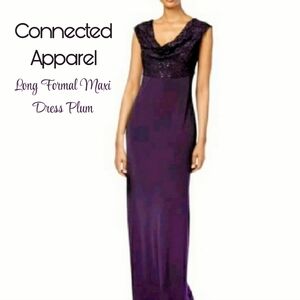 NWT CONNECTED APPAREL Lace/sequened formal gown plum